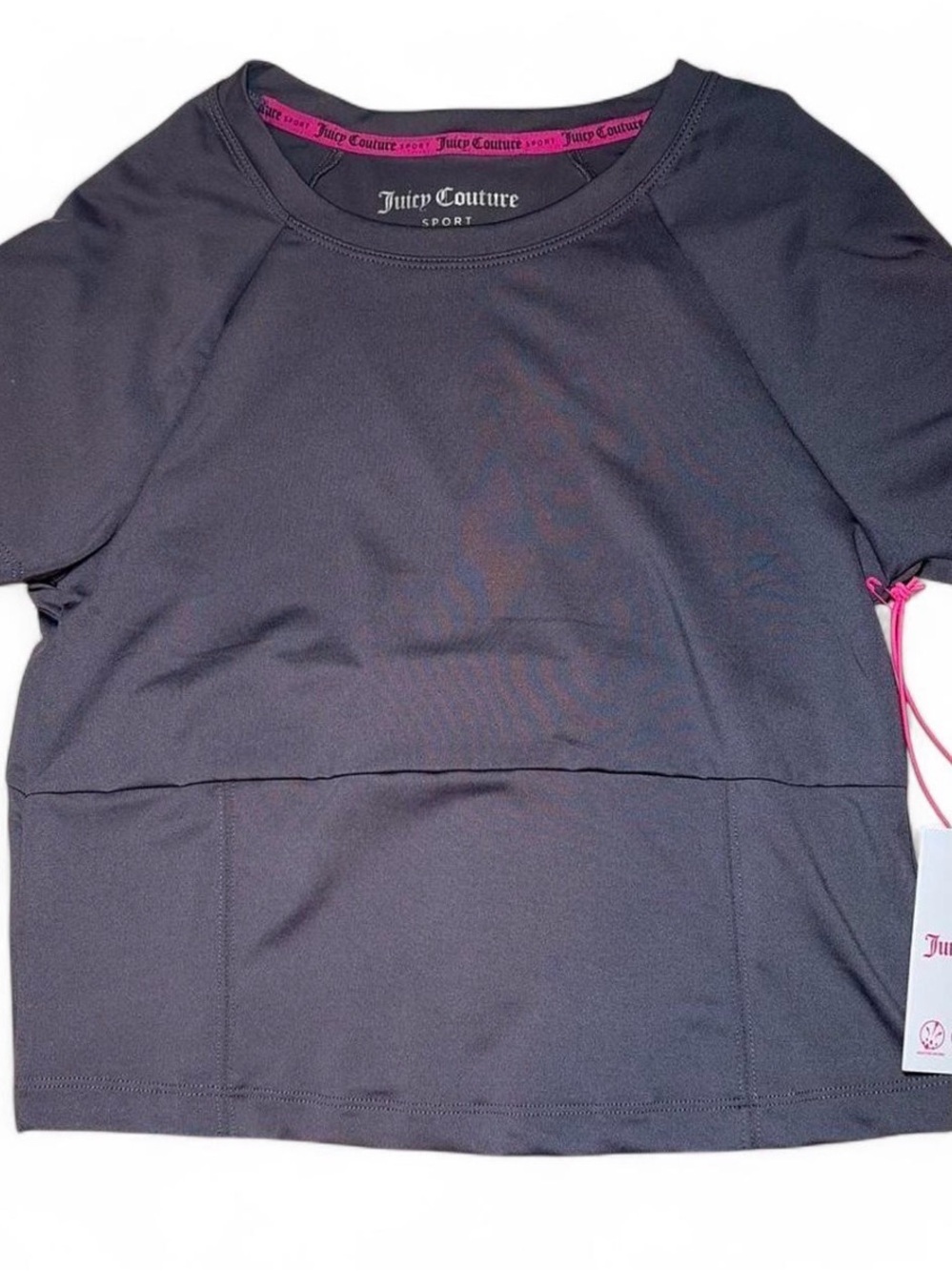 Juicy Couture Short Sleeve Sport Top in Black with Pink Trim